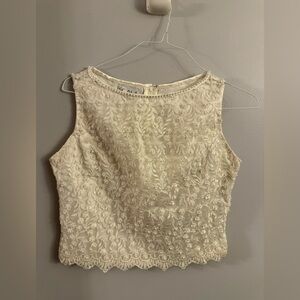 SCALA Ivory Lace Pearl Beaded Crop Top / Bridal • Size Small ✨
